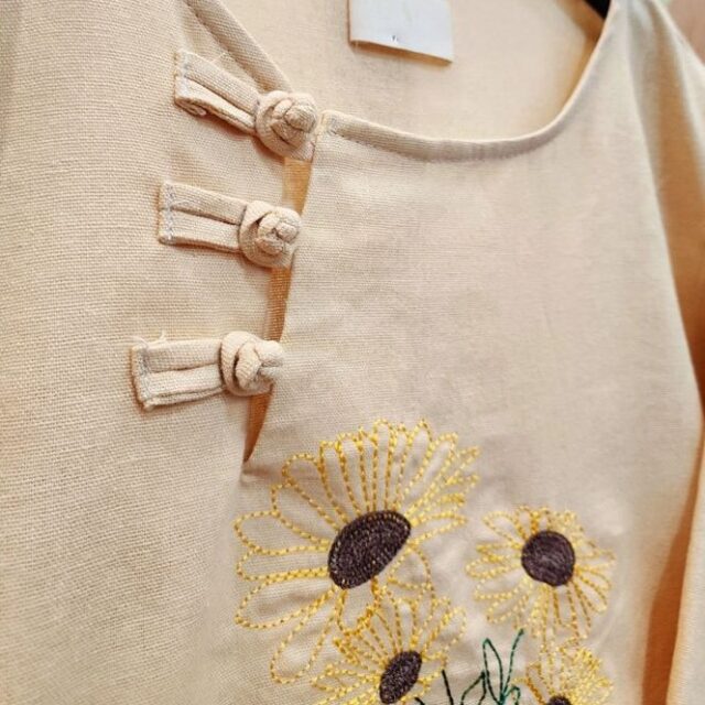 Handmade Minimalist Embroidered Linen Dress - Image 2