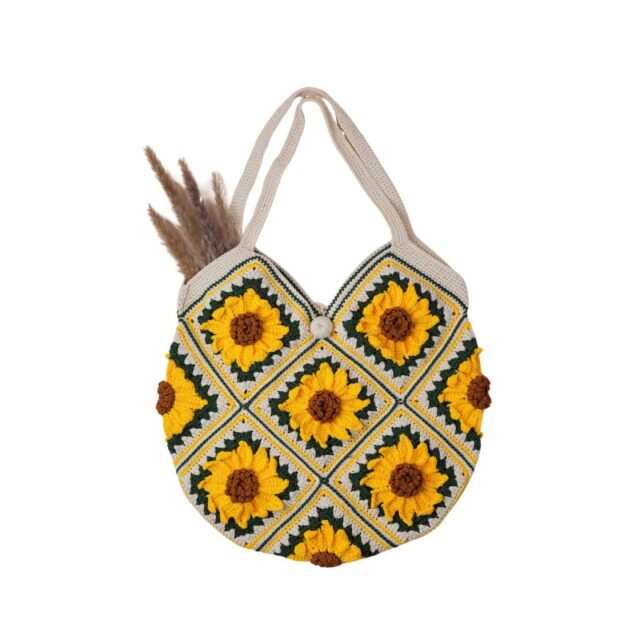 Handmade Sunflower Crochet Shoulder Bag