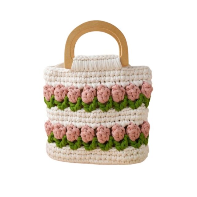 Vintage-Inspired Handwoven Floral Crochet Tote Bag