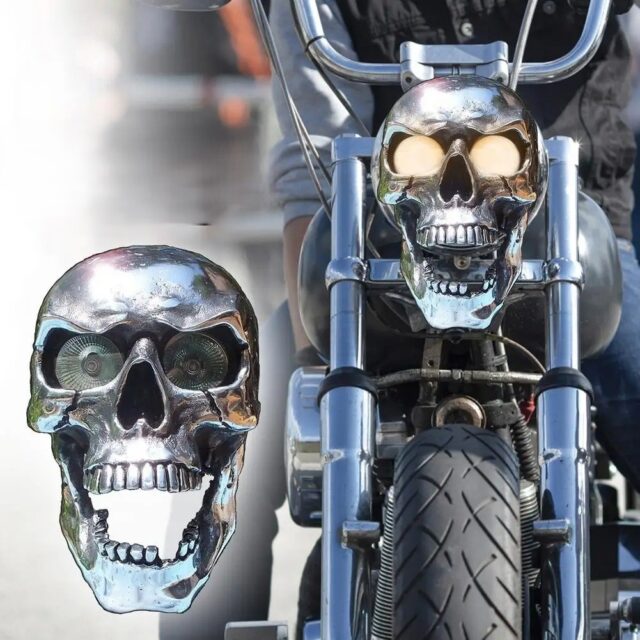 Retro Skull Motorcycle LED Headlight – Unique Front Lamp