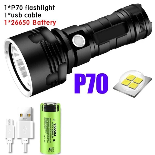 P70 Super Bright LED Flashlight, USB Rechargeable, Waterproof Torch - Image 9