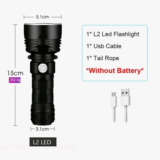 High Power XHP70 LED Tactical Flashlight USB Rechargeable - Image 10
