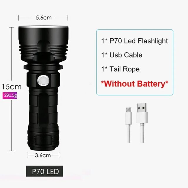 High Power XHP70 LED Tactical Flashlight USB Rechargeable - Image 9