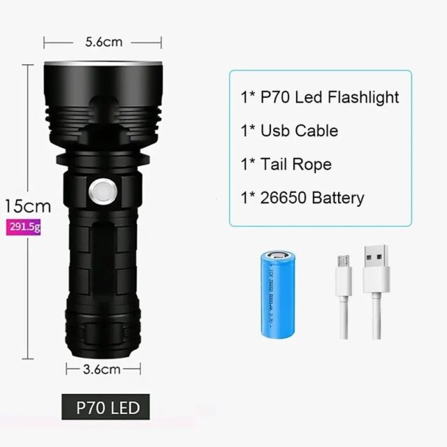 High Power XHP70 LED Tactical Flashlight USB Rechargeable - Image 8