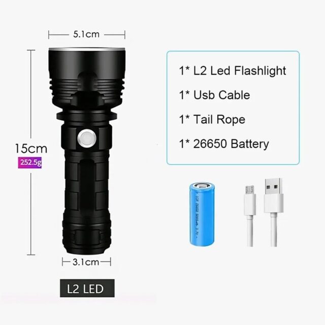 High Power XHP70 LED Tactical Flashlight USB Rechargeable - Image 7